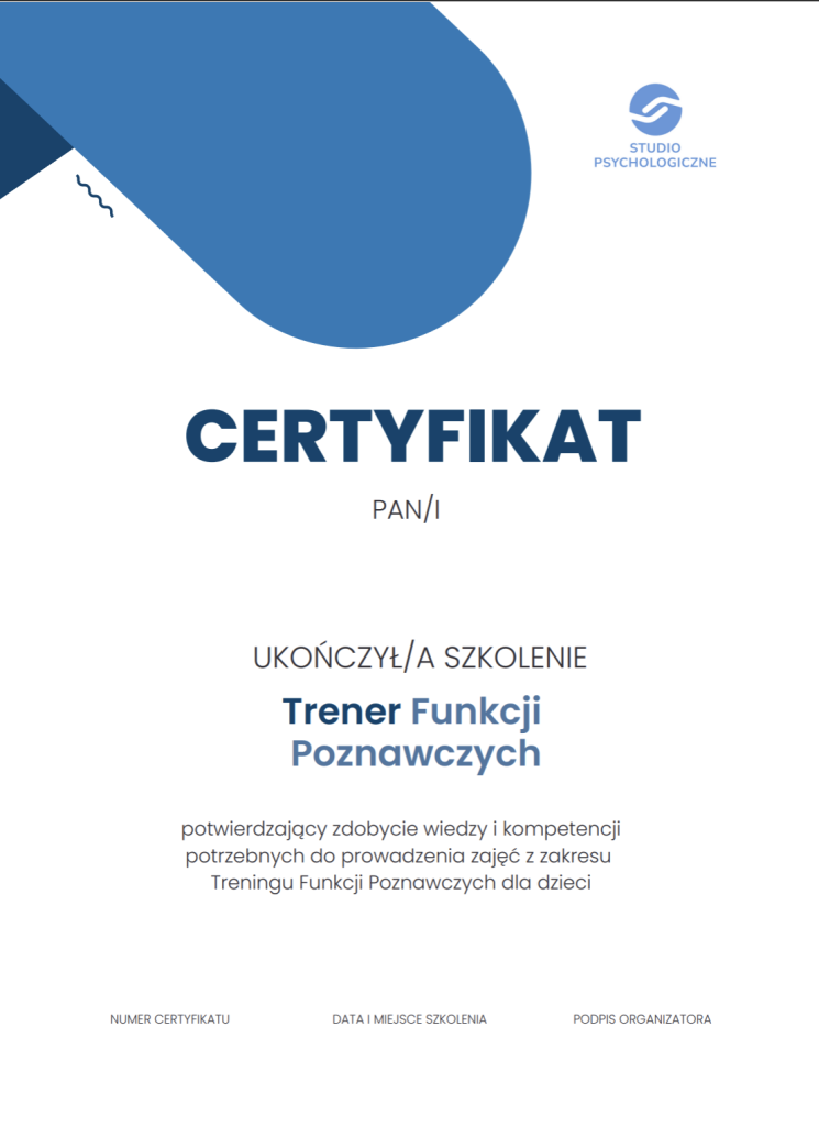 Profesjonalne szkolenie Trener Funkcji Poznawczych z certyfikatem MEN