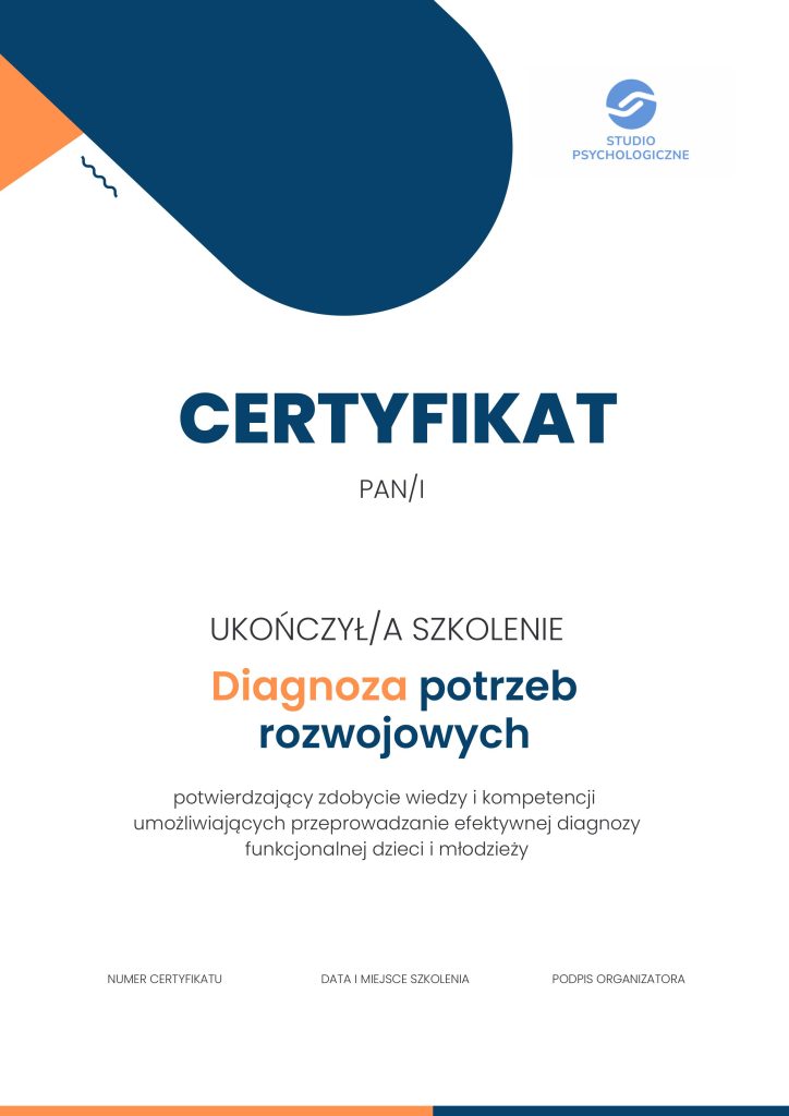 Certyfikat Diagnoza potrzeb rozwojowych
