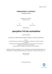Zaświadczenie MEN Specjalista TUS dla nastolatków