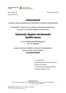 Zawiadomienie o wpisie instytucji szkoleniowej do RIS
